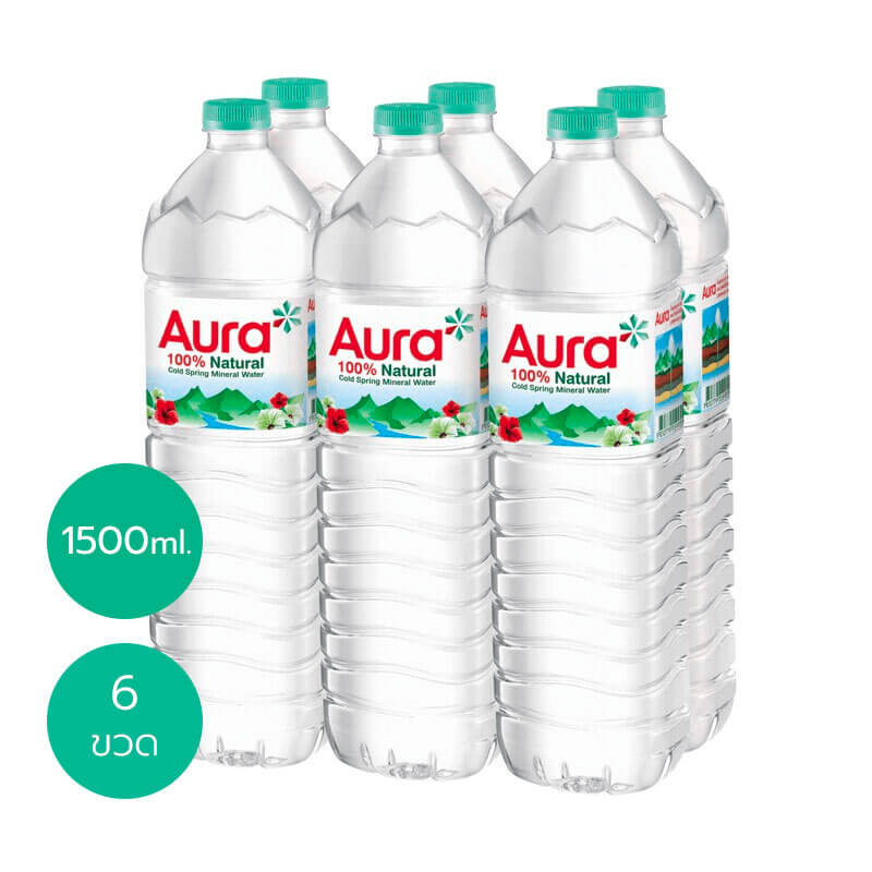 Aura ออรา น้ำแร่ธรรมชาติ 100% 1.5 ลิตร X 6 ขวด | Aura Mineral Water