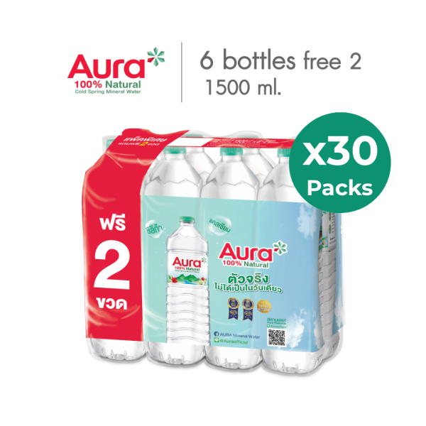 AURA ออรา น้ำแร่ธรรมชาติ 100% 1500มล.x6ขวด แถม 2ขวดx30แพ็ก
