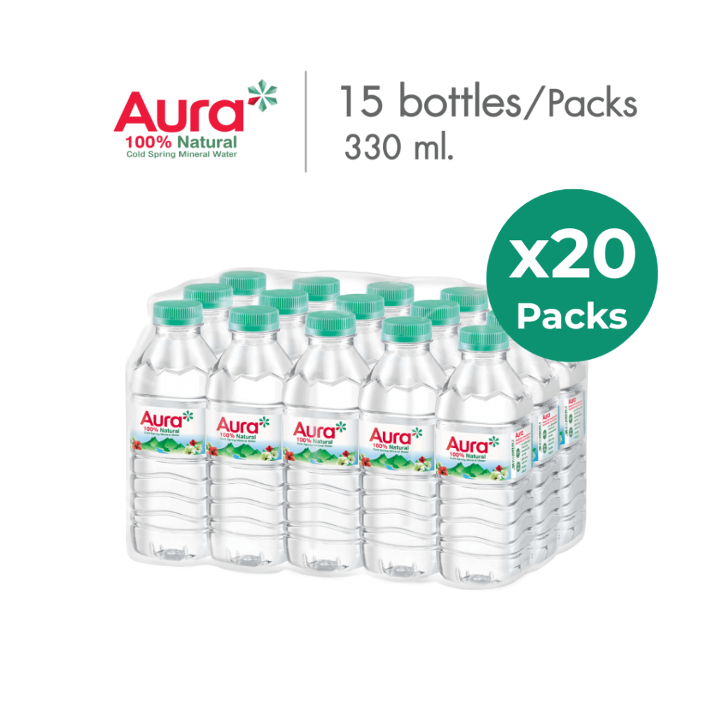 AURA ออรา น้ำแร่ธรรมชาติ 100% (330 มล.x15 ขวดx20 แพ็ก)
